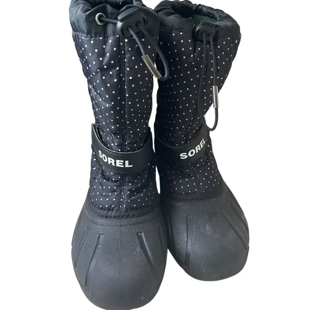 Kids Sorel Flurry Black Polka Dot Boots Lined/Insulated